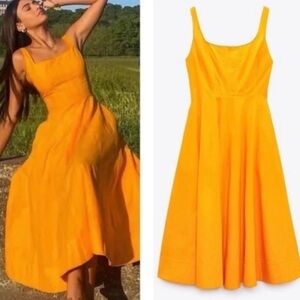 Zara Poplin Tank Dress Orange Midi Dress size S
